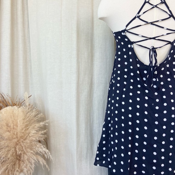 Kimchi Blue strappy halter women’s top beautiful lace-up navy silky sleeveless - Picture 6 of 7